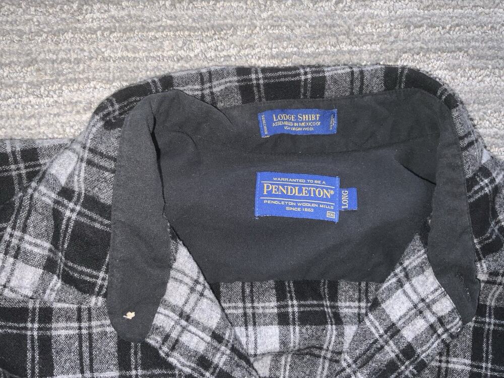 Pendleton Lodge Shirt Mens XXL Long Virgin Wool Flannel Gray Plaid